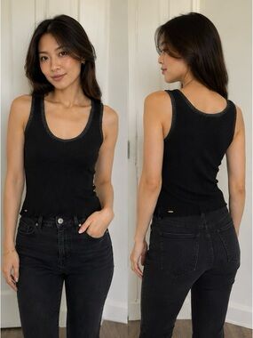 Chanel | Ribbed Scoop Tank Top - Black